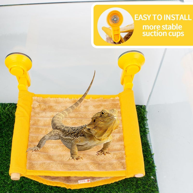 FlidRunest Bearded Dragon Hammock with Suction Cups, Soft Lizard Hammock Bed, Winter Warm House Tent, Reptile Tank Perch-Yellow - Image 3